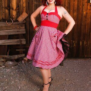 Red & White Gingham Halter Dress